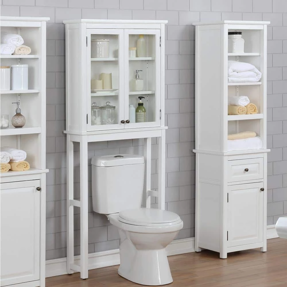 Alaterre Furniture Dorset 27 in. W x 66 in. H x 9 in. D White Over-the-Toilet Storage with Glass Doors 4 Alaterre Furniture Dorset 27 in. W x 66 in. H x 9 in. D White Over-the-Toilet Storage with Glass Doors - Image 2