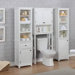Alaterre Furniture Dorset 27 in. W x 66 in. H x 9 in. D White Over-the-Toilet Storage with Upper Cabinet and Open Shelf -Toilet Storage Shop white alaterre furniture over the toilet storage anva7274wh 31 1000