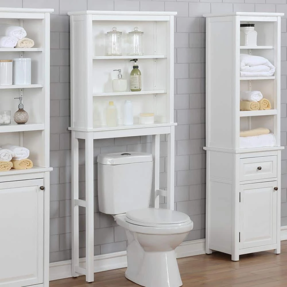 Alaterre Furniture Dorset 27 in. W x 66 in. H x 9 in. D White Over-the-Toilet Storage with Open Shelves 10 Alaterre Furniture Dorset 27 in. W x 66 in. H x 9 in. D White Over-the-Toilet Storage with Open Shelves - Image 8