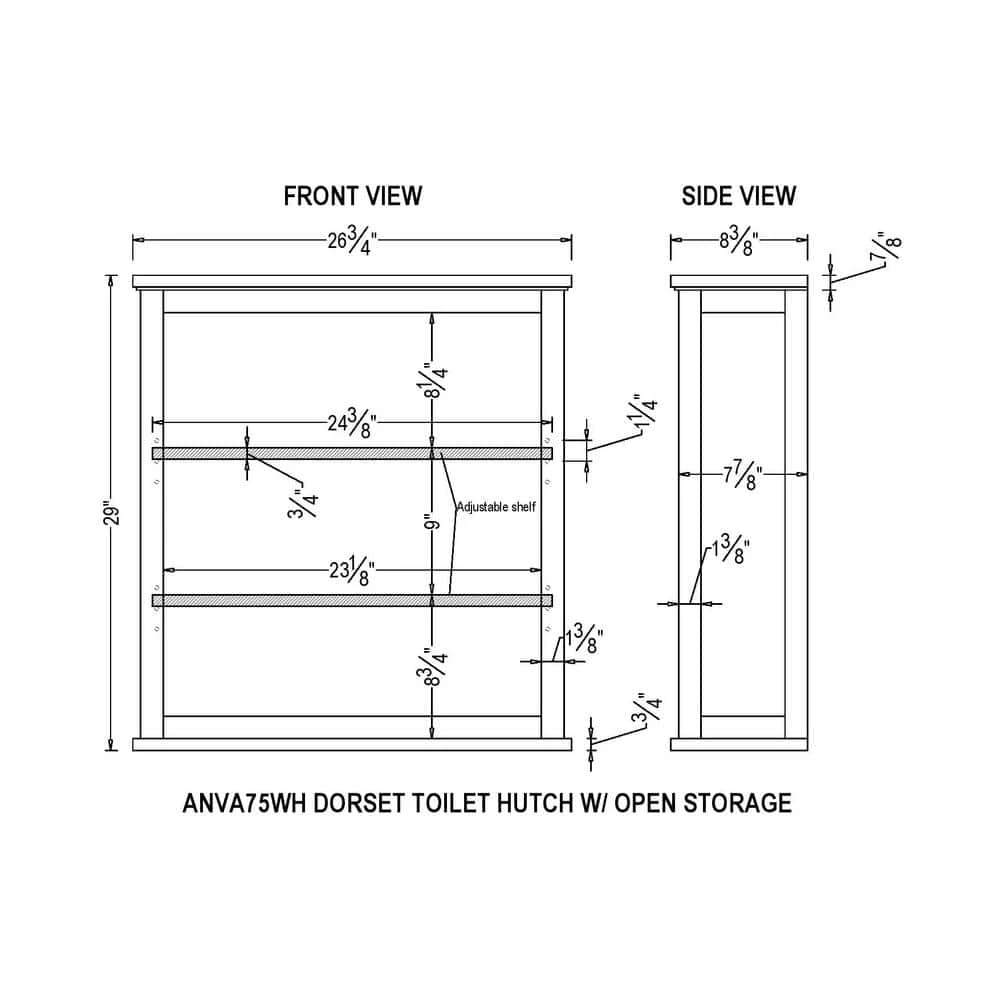 Alaterre Furniture Dorset 27 in. W x 66 in. H x 9 in. D White Over-the-Toilet Storage with Open Shelves 9 Alaterre Furniture Dorset 27 in. W x 66 in. H x 9 in. D White Over-the-Toilet Storage with Open Shelves - Image 7