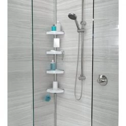 Better Living HiRISE 4 Tension Shower Caddy with Mirror White with Aluminum -Toilet Storage Shop white aluminum better living shower caddies 70054 4f 1000