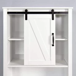 Aoibox 27.16 in. W x 67 in. H x 9.06 in. D White MDF Bathroom Over-the-Toilet Storage, Adjustable Shelves and a Barn Door -Toilet Storage Shop white aoibox over the toilet storage snmx3350 4f 1000
