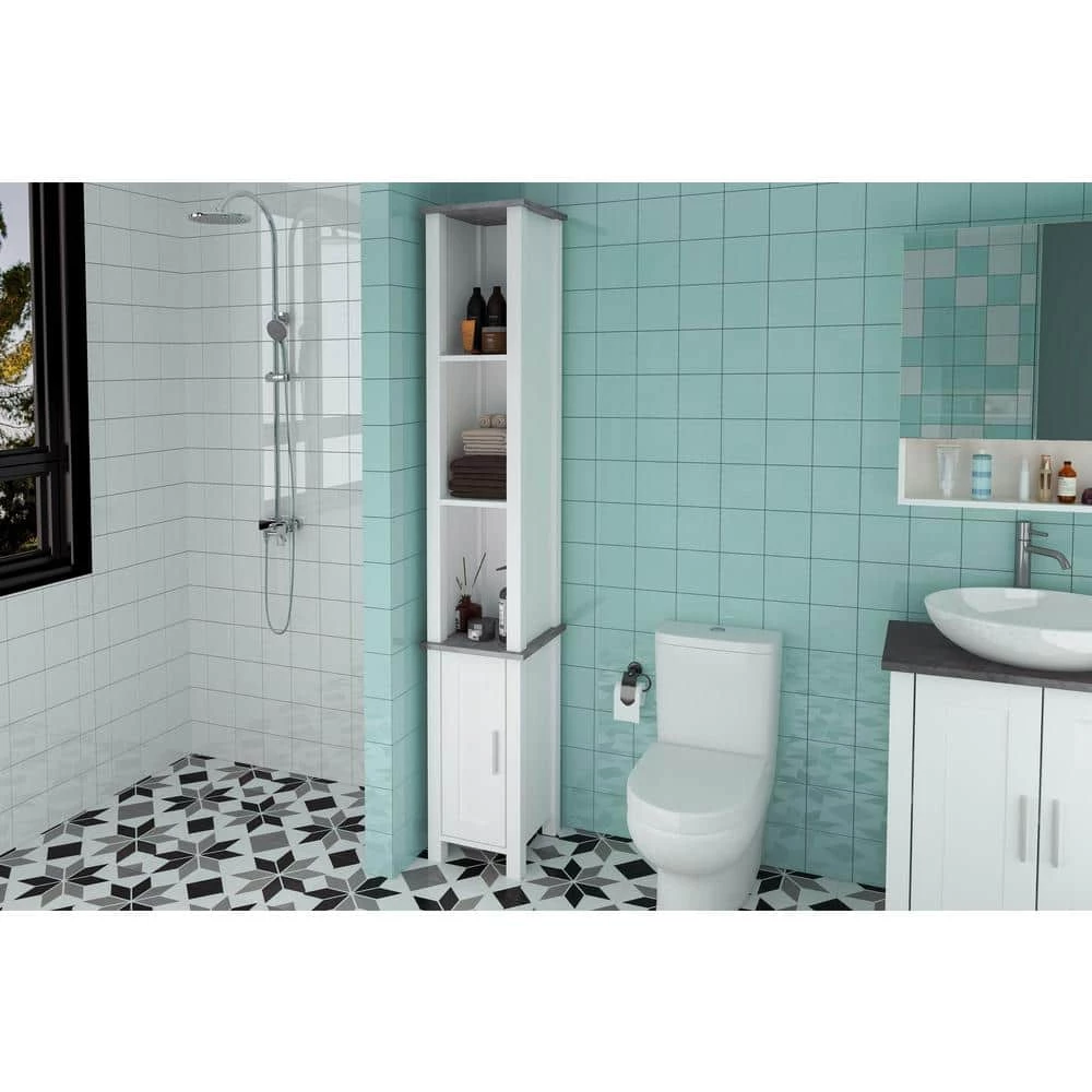 Aurora Decor AMA 11.81 in. W x11.81 in. H x 67.72 in. H D White Over-the-Toilet Storage 1 door 3 storey bathroom side cabinet 7 Aurora Decor AMA 11.81 in. W x11.81 in. H x 67.72 in. H D White Over-the-Toilet Storage 1 door 3 storey bathroom side cabinet - Image 5