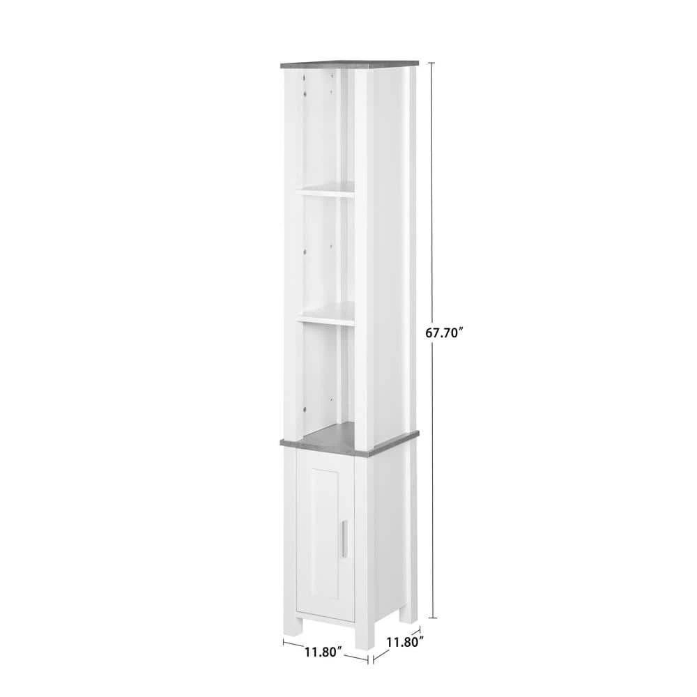 Aurora Decor AMA 11.81 in. W x11.81 in. H x 67.72 in. H D White Over-the-Toilet Storage 1 door 3 storey bathroom side cabinet 5 Aurora Decor AMA 11.81 in. W x11.81 in. H x 67.72 in. H D White Over-the-Toilet Storage 1 door 3 storey bathroom side cabinet - Image 3