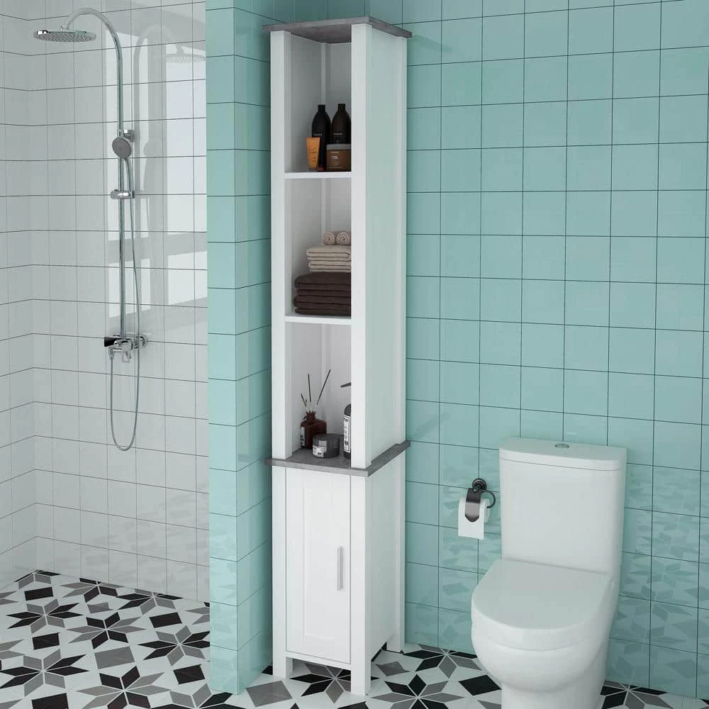 Aurora Decor AMA 11.81 in. W x11.81 in. H x 67.72 in. H D White Over-the-Toilet Storage 1 door 3 storey bathroom side cabinet 4 Aurora Decor AMA 11.81 in. W x11.81 in. H x 67.72 in. H D White Over-the-Toilet Storage 1 door 3 storey bathroom side cabinet - Image 2