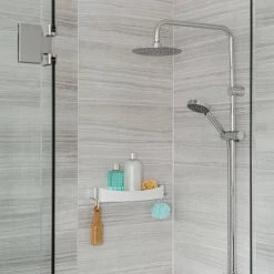 Better Living Clever Flip Shelf in White -Toilet Storage Shop white better living shower caddies 15354 fa 1000