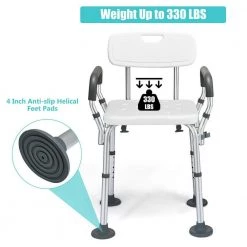 CASAINC Aluminum Shower Seat with Removable Armrests and Back -Toilet Storage Shop white casainc shower seats hywy 1149 1f 1000