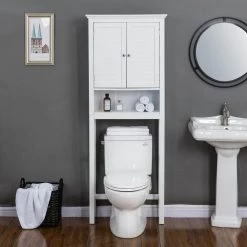 Glitzhome 26 in. W x 68.26 in. H x 9.25 in. D White Over-the-Toilet Storage -Toilet Storage Shop white glitzhome over the toilet storage gh1517002240 c3 1000