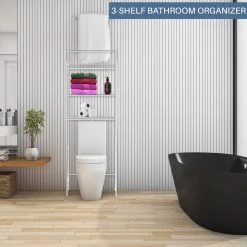 J&V TEXTILES Fresh Home 23.5 in. W x 65 in. H x 9.75 in. D White Metal 3-Shelf Over the Toilet Storage Space Saver in White -Toilet Storage Shop white j v textiles over the toilet storage 330 wh 1f 1000