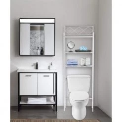 J&V TEXTILES Fresh Home 23.5 in. W x 65 in. H x 9.75 in. D White Metal 3-Shelf Over the Toilet Storage Space Saver in White