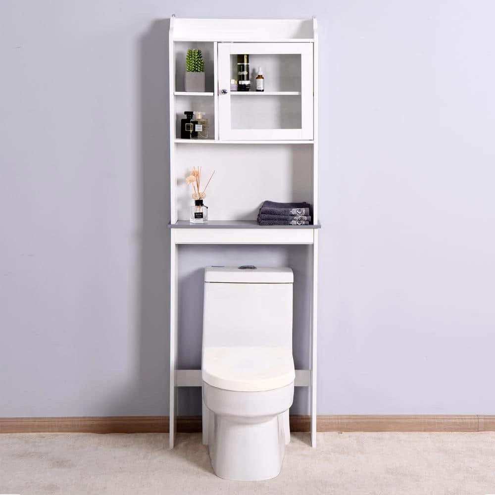 Unbranded Modern 23.25 in. W x 69 in. H x 7.25 in. D White MDF Home Over-the-Toilet Storage for Bathroom with Adjustable Shelf 4 Unbranded Modern 23.25 in. W x 69 in. H x 7.25 in. D White MDF Home Over-the-Toilet Storage for Bathroom with Adjustable Shelf - Image 2
