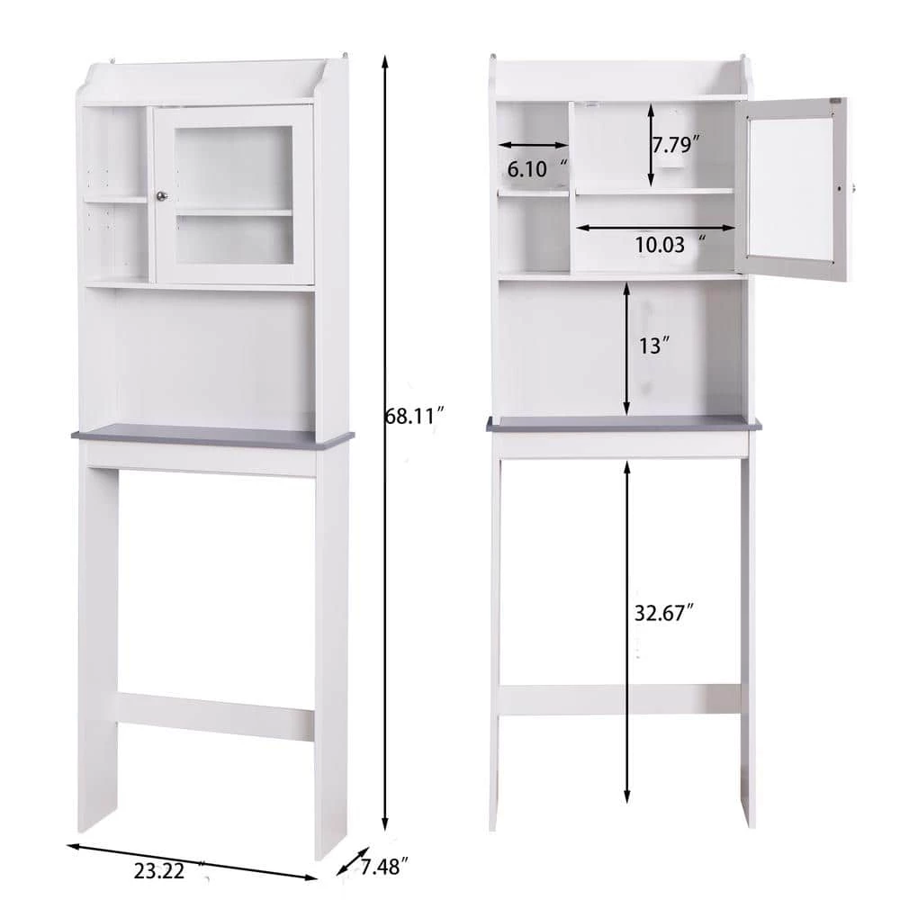 Unbranded 23.22 in. W x 68.11 in. H x 7.48 in. D White Over-the-Toilet Storage Cabinet 6 Unbranded 23.22 in. W x 68.11 in. H x 7.48 in. D White Over-the-Toilet Storage Cabinet - Image 4