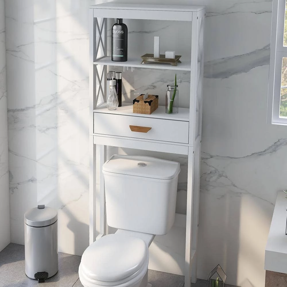 Unbranded 23.62 in. W x 64.76 in. H x 7.87 in. D White Over-the-Toilet Storage Cabinet 4 Unbranded 23.62 in. W x 64.76 in. H x 7.87 in. D White Over-the-Toilet Storage Cabinet - Image 2