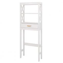 Tidoin 23.62 in. W x 64.96 in. H x 7.87 in. D White Over-the-Toilet Storage with 3 Shelves and 1 Drawer
