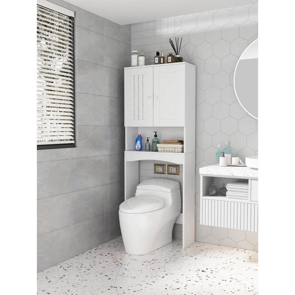 FORCLOVER 23.6 in. W x 61.8 in. H x 9 in. D White Over-the-Toilet Storage 4 FORCLOVER 23.6 in. W x 61.8 in. H x 9 in. D White Over-the-Toilet Storage - Image 2