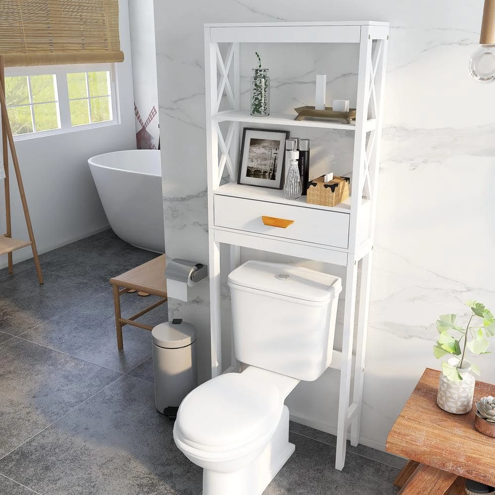 Maincraft 23.62 in. W x 64.96 in. H x 7.87 in. D White MDF Over-the-Toilet Storage 6 Maincraft 23.62 in. W x 64.96 in. H x 7.87 in. D White MDF Over-the-Toilet Storage - Image 4