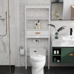 Hooseng Elegy 23.62 in. W x 7.87 in. D x 64.76 in. H White MDF Over-the-Toilet Storage in White 12 Hooseng Elegy 23.62 in. W x 7.87 in. D x 64.76 in. H White MDF Over-the-Toilet Storage in White -Toilet Storage Shop white over the toilet storage kimw282277281 1f 1000