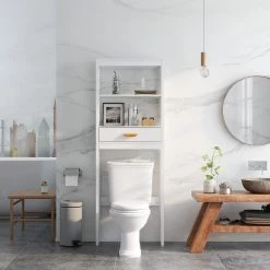 Hooseng Elegy 23.62 in. W x 7.87 in. D x 64.76 in. H White MDF Over-the-Toilet Storage in White 11 Hooseng Elegy 23.62 in. W x 7.87 in. D x 64.76 in. H White MDF Over-the-Toilet Storage in White -Toilet Storage Shop white over the toilet storage kimw282277281 4f 1000