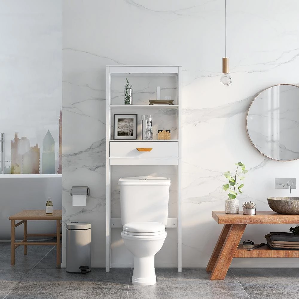 Hooseng Elegy 23.62 in. W x 7.87 in. D x 64.76 in. H White MDF Over-the-Toilet Storage in White 5 Hooseng Elegy 23.62 in. W x 7.87 in. D x 64.76 in. H White MDF Over-the-Toilet Storage in White - Image 3