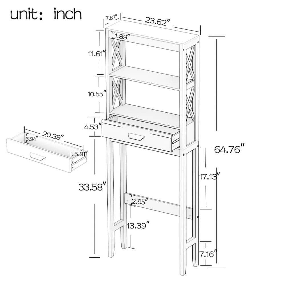 Hooseng Elegy 23.62 in. W x 7.87 in. D x 64.76 in. H White MDF Over-the-Toilet Storage in White 8 Hooseng Elegy 23.62 in. W x 7.87 in. D x 64.76 in. H White MDF Over-the-Toilet Storage in White - Image 6