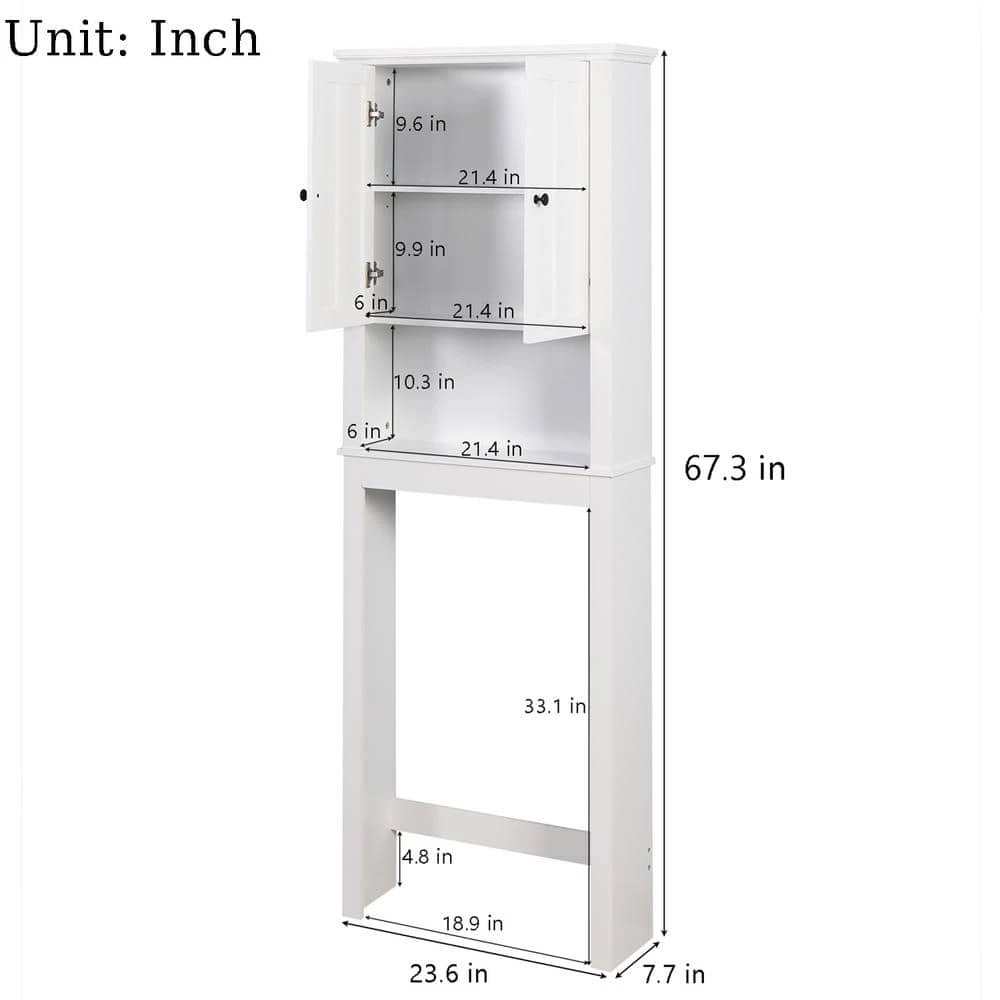 Hooseng Gypsus 23.6 in. W x 67.3 in. H x 7.7 in. D White MDF Over-the-Toilet Storage 10 Hooseng Gypsus 23.6 in. W x 67.3 in. H x 7.7 in. D White MDF Over-the-Toilet Storage - Image 8