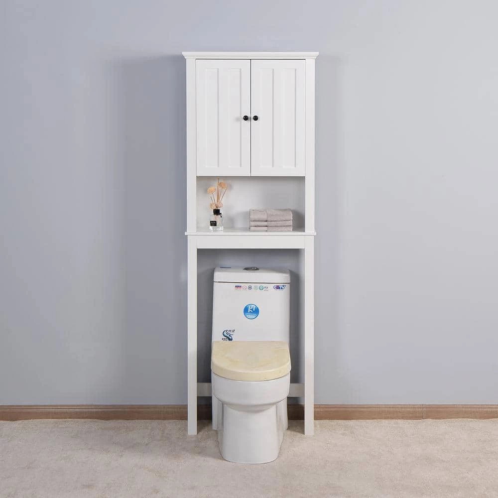 Hooseng Gypsus 23.6 in. W x 67.3 in. H x 7.7 in. D White MDF Over-the-Toilet Storage 4 Hooseng Gypsus 23.6 in. W x 67.3 in. H x 7.7 in. D White MDF Over-the-Toilet Storage - Image 2