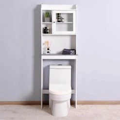 Aoibox 23.22 in. W x 68.11 in. H x 7.5 in. D White MDF Bathroom Over-the-Toilet Storage, with 3-Shelves and 1-Cabinet -Toilet Storage Shop white over the toilet storage snmx818 c3 1000