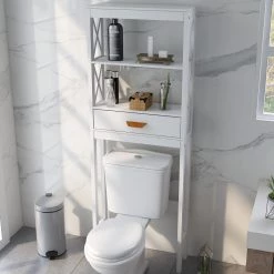 Aoibox 23.62 in. W x 64.96 in. H x 7.87 in. D White MDF Bathroom Over-the-Toilet Storage, with 2-Shelves and 1-Drawer -Toilet Storage Shop white over the toilet storage snmx819 1d 1000