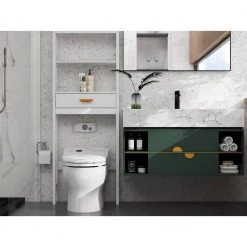 Aoibox 23.62 in. W x 64.96 in. H x 7.87 in. D White MDF Bathroom Over-the-Toilet Storage, with 2-Shelves and 1-Drawer -Toilet Storage Shop white over the toilet storage snmx819 40 1000