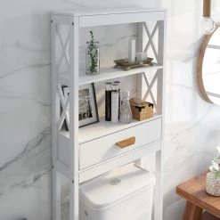 Aoibox 23.62 in. W x 64.96 in. H x 7.87 in. D White MDF Bathroom Over-the-Toilet Storage, with 2-Shelves and 1-Drawer -Toilet Storage Shop white over the toilet storage snmx819 a0 1000