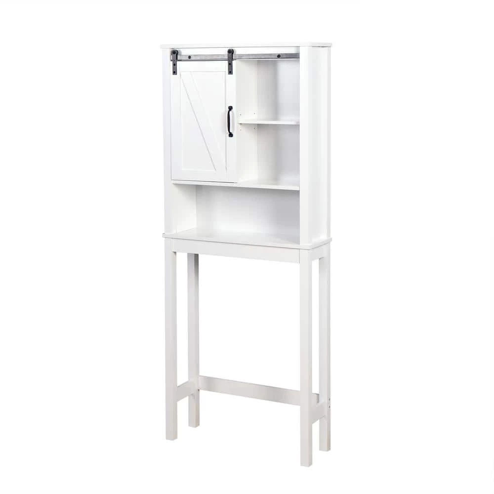 FORCLOVER 27 in. W x 67 in. H x 9 in. D White Wood Modern Over-the-Toilet Storage in White with Adjustable Shelves and Barn Door 3 FORCLOVER 27 in. W x 67 in. H x 9 in. D White Wood Modern Over-the-Toilet Storage in White with Adjustable Shelves and Barn Door