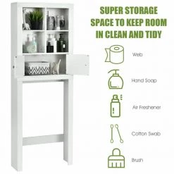 FORCLOVER 24 in. W x 65 in. H x 8 in. D White Bathroom Over-the-Toilet Storage Bathroom Space Saver with Adjustable Shelf -Toilet Storage Shop white over the toilet storage w183 h66h 76 1000