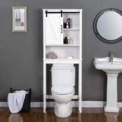 Unbranded 27.16 in. W x 66.93 in. H x 9.06 in. D White Over-the-Toilet Storage with Adjustable Shelves and A Barn Door -Toilet Storage Shop white over the toilet storage zh cyw4 5622 fa 1000