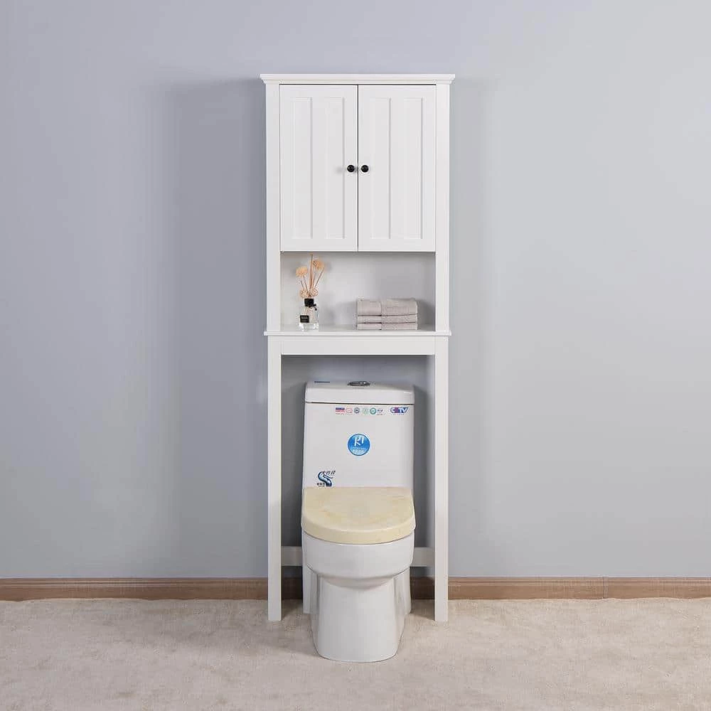 Unbranded Audriana 23.62 in. W x 67.32 in. H x 7.72 in. D White MDF Over-the-Toilet Storage 4 Unbranded Audriana 23.62 in. W x 67.32 in. H x 7.72 in. D White MDF Over-the-Toilet Storage - Image 2