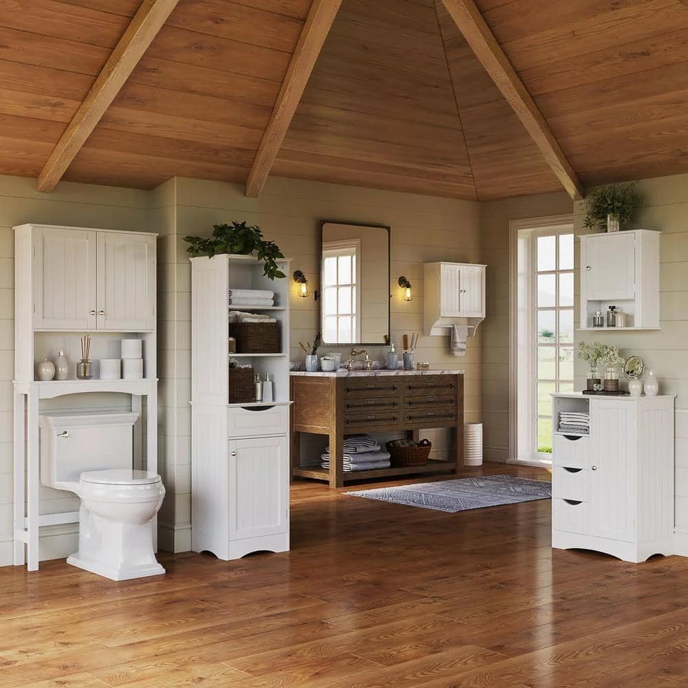 RiverRidge Home Ashland 27.44 in. W x 64.88 in. H x 7.81 in. D White Over-the-Toilet Storage 9 RiverRidge Home Ashland 27.44 in. W x 64.88 in. H x 7.81 in. D White Over-the-Toilet Storage - Image 7