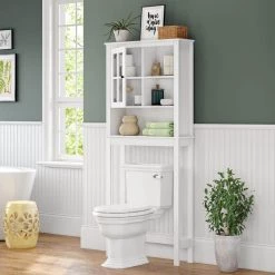 RiverRidge Home Danbury 27.44 in. W x 63.75 in. H x 7.75 in. D Space Saver in White -Toilet Storage Shop white riverridge home over the toilet storage 06 169 31 1000
