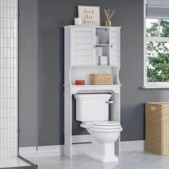 RiverRidge Home Brookfield 27.38 in. W x 64.38 in. H x 9.25 in. D White MDF Over-the-Toilet Storage -Toilet Storage Shop white riverridge home over the toilet storage 06 197 31 1000