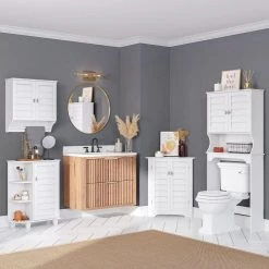 RiverRidge Home Brookfield 27.38 in. W x 64.38 in. H x 9.25 in. D White MDF Over-the-Toilet Storage -Toilet Storage Shop white riverridge home over the toilet storage 06 197 c3 1000