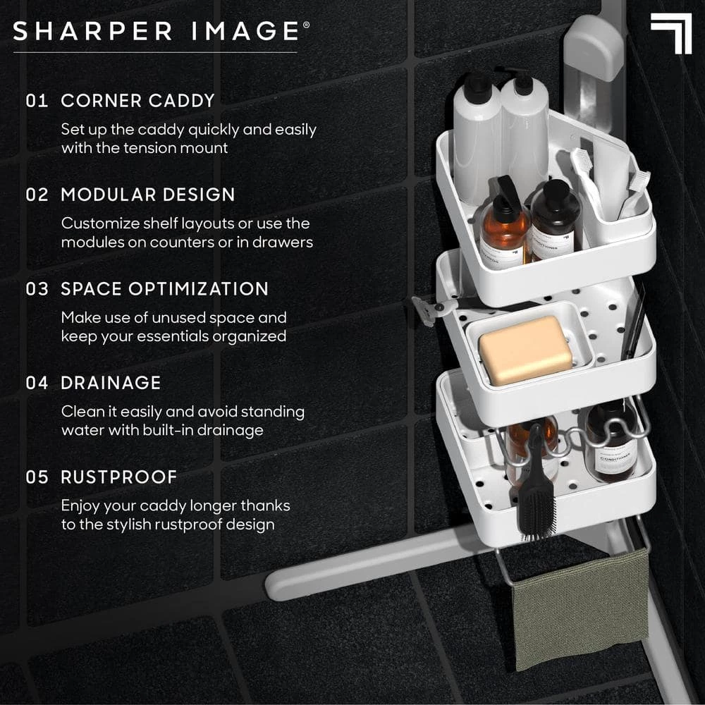Sharper Image 3-Tier Adjustable Shower Caddy Corner 7 Sharper Image 3-Tier Adjustable Shower Caddy Corner - Image 5