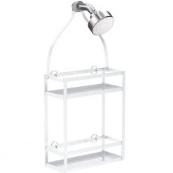 Dracelo Shower Caddy Organizer, Mounting Over Shower Head Or Door, Extra Wide Space with Hooks for Razorsand in White