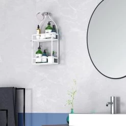 Dracelo Shower Caddy Organizer, Mounting Over Shower Head Or Door, Extra Wide Space with Hooks for Razorsand in White -Toilet Storage Shop white shower caddies b08khl74tk fa 1000