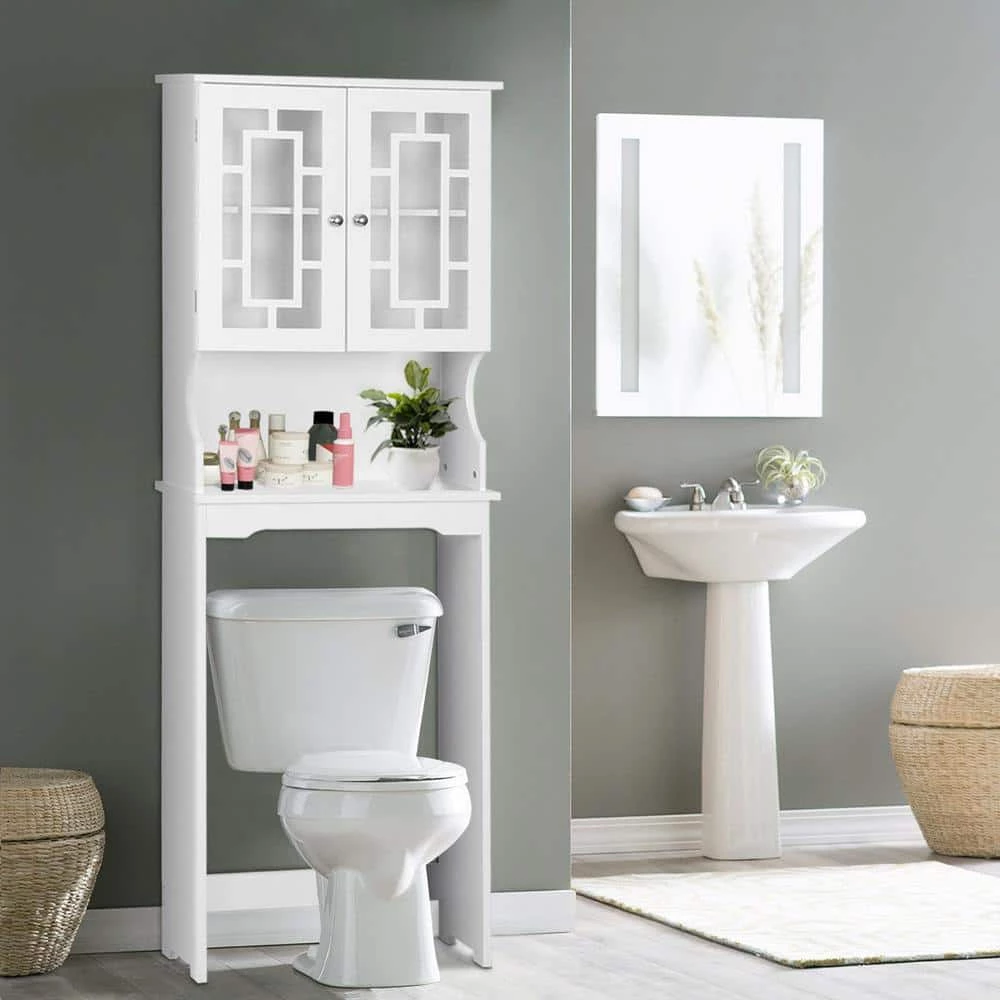 WELLFOR 67 in. H x 23.5 in. W x 9 in. D White Over-the-Toilet Storage with Adjustable Shelf 4 WELLFOR 67 in. H x 23.5 in. W x 9 in. D White Over-the-Toilet Storage with Adjustable Shelf - Image 2
