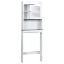 WELLFOR 23.5 in. W x 68.5 in. H x 7.5 in. D White Over-the-Toilet Storage with Adjustable Shelves
