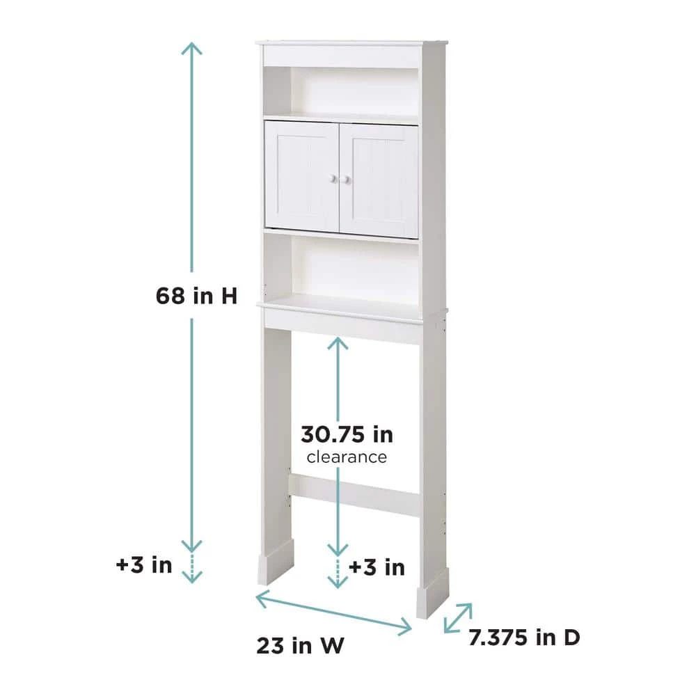 Zenna Home Cottage 23 in. W x 71 in. H x 7.75 in. D White Over-the-Toilet Storage Space Saver with Leg Extensions 6 Zenna Home Cottage 23 in. W x 71 in. H x 7.75 in. D White Over-the-Toilet Storage Space Saver with Leg Extensions - Image 4