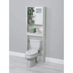 Zenna Home 23.25 in. W x 68 in. H x 7.88 in. D Space Saver with Glass Windows in White -Toilet Storage Shop white zenna home over the toilet storage e9850ww 4f 1000