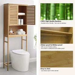 VEIKOUS 9.5 in. W x 66.9 in. H x 24.4 in. D Yellow Bamboo Over-the-Toilet Storage with Adjustable Shelf 13 VEIKOUS 9.5 in. W x 66.9 in. H x 24.4 in. D Yellow Bamboo Over-the-Toilet Storage with Adjustable Shelf -Toilet Storage Shop yellow veikous over the toilet storage hp0904 08 40 1000
