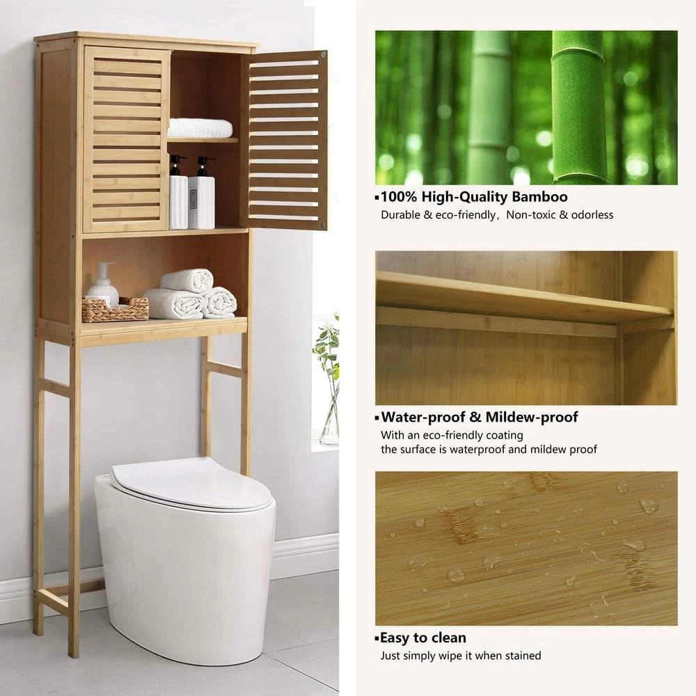 VEIKOUS 9.5 in. W x 66.9 in. H x 24.4 in. D Yellow Bamboo Over-the-Toilet Storage with Adjustable Shelf 5 VEIKOUS 9.5 in. W x 66.9 in. H x 24.4 in. D Yellow Bamboo Over-the-Toilet Storage with Adjustable Shelf - Image 3