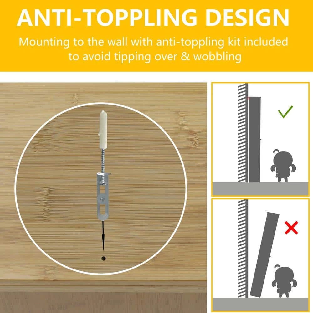 VEIKOUS 9.5 in. W x 66.9 in. H x 24.4 in. D Yellow Bamboo Over-the-Toilet Storage with Adjustable Shelf 8 VEIKOUS 9.5 in. W x 66.9 in. H x 24.4 in. D Yellow Bamboo Over-the-Toilet Storage with Adjustable Shelf - Image 6