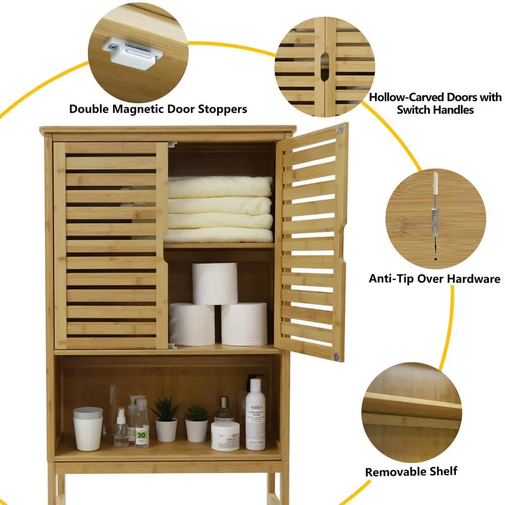 VEIKOUS 9.5 in. W x 66.9 in. H x 24.4 in. D Yellow Bamboo Over-the-Toilet Storage with Adjustable Shelf 6 VEIKOUS 9.5 in. W x 66.9 in. H x 24.4 in. D Yellow Bamboo Over-the-Toilet Storage with Adjustable Shelf - Image 4