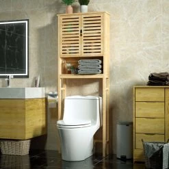 VEIKOUS 9.5 in. W x 66.9 in. H x 24.4 in. D Yellow Bamboo Over-the-Toilet Storage with Adjustable Shelf 19 VEIKOUS 9.5 in. W x 66.9 in. H x 24.4 in. D Yellow Bamboo Over-the-Toilet Storage with Adjustable Shelf -Toilet Storage Shop yellow veikous over the toilet storage hp0904 08 fa 1000